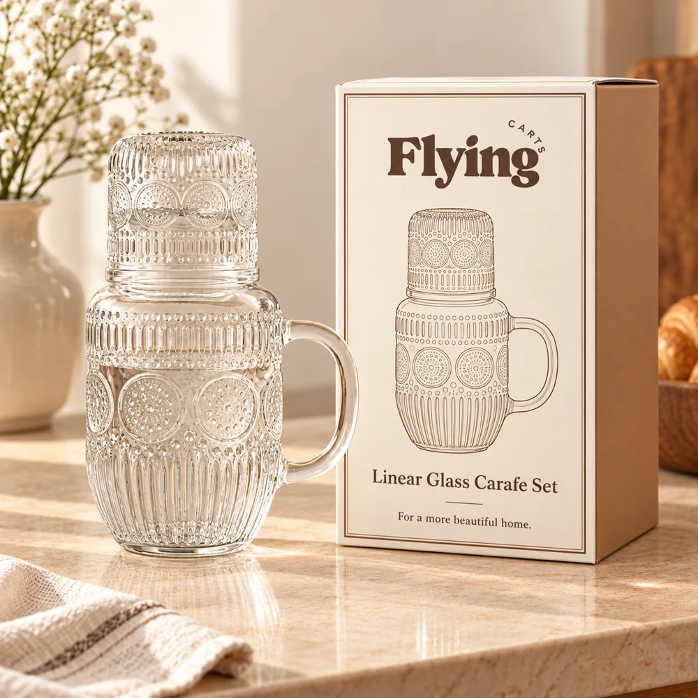 Linear Glass Carafe Set (540 ml Carafe & Glass) styled view