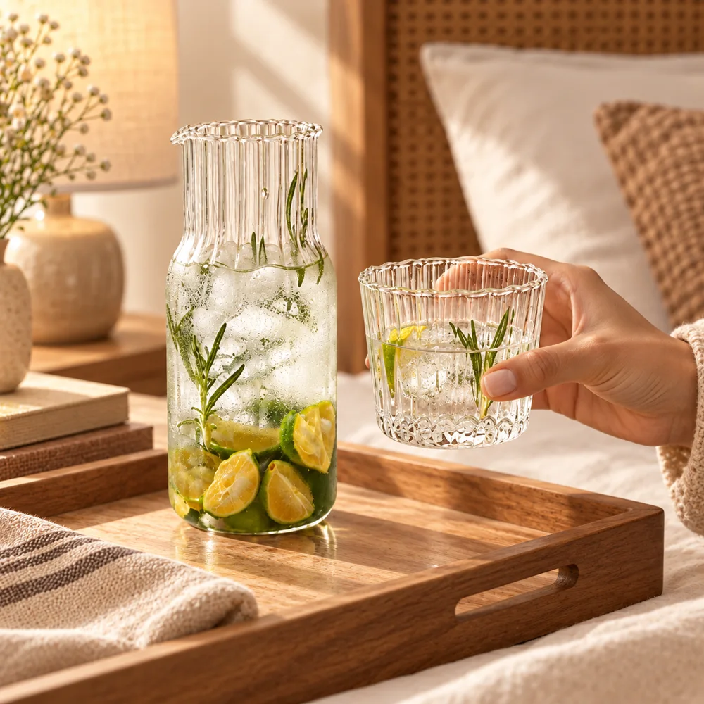 Compact Bedside Carafe & Glass (Large Carafe & Glass) close view