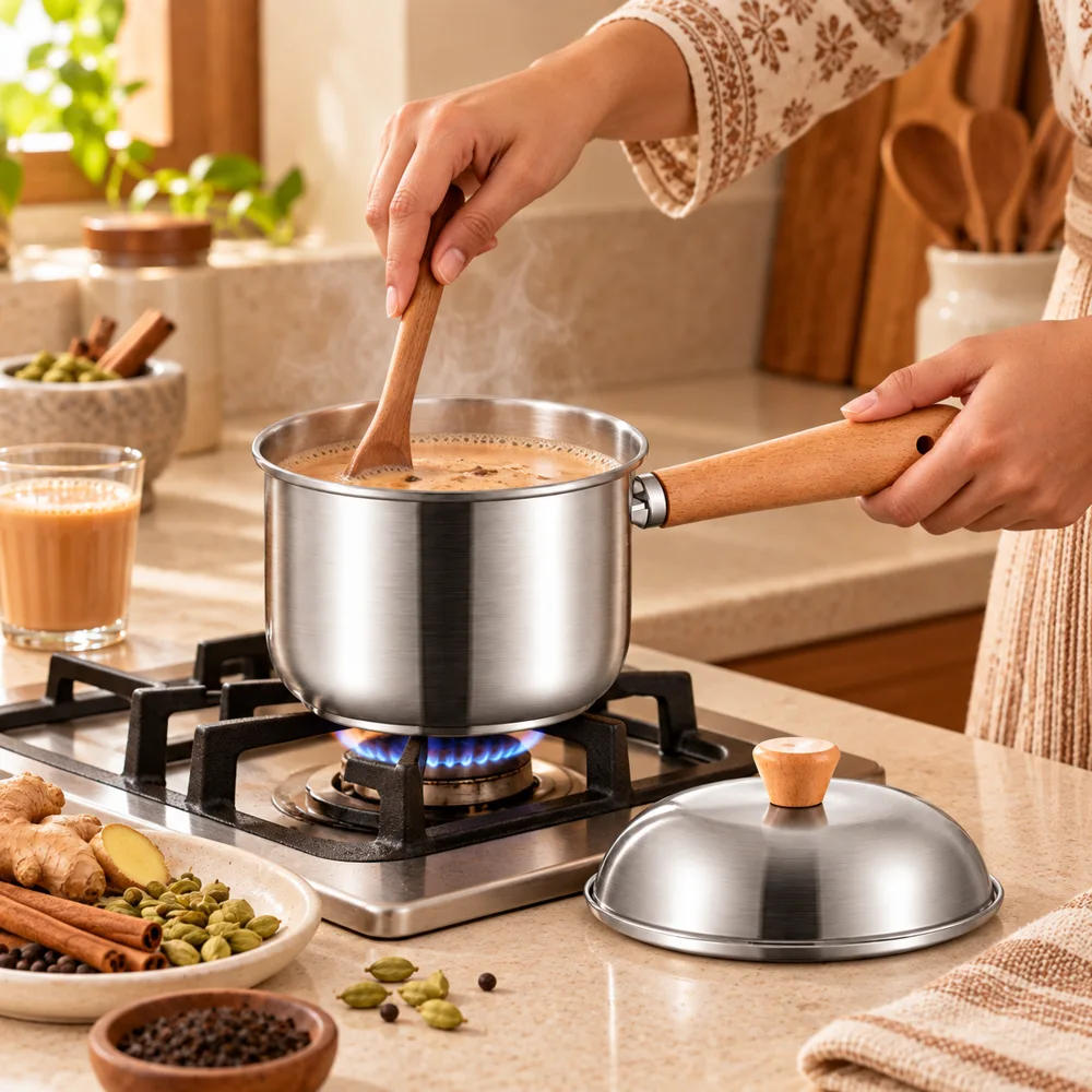 Mini Stainless Steel Milk Pan (400 ml & Lid) — Everyday setup