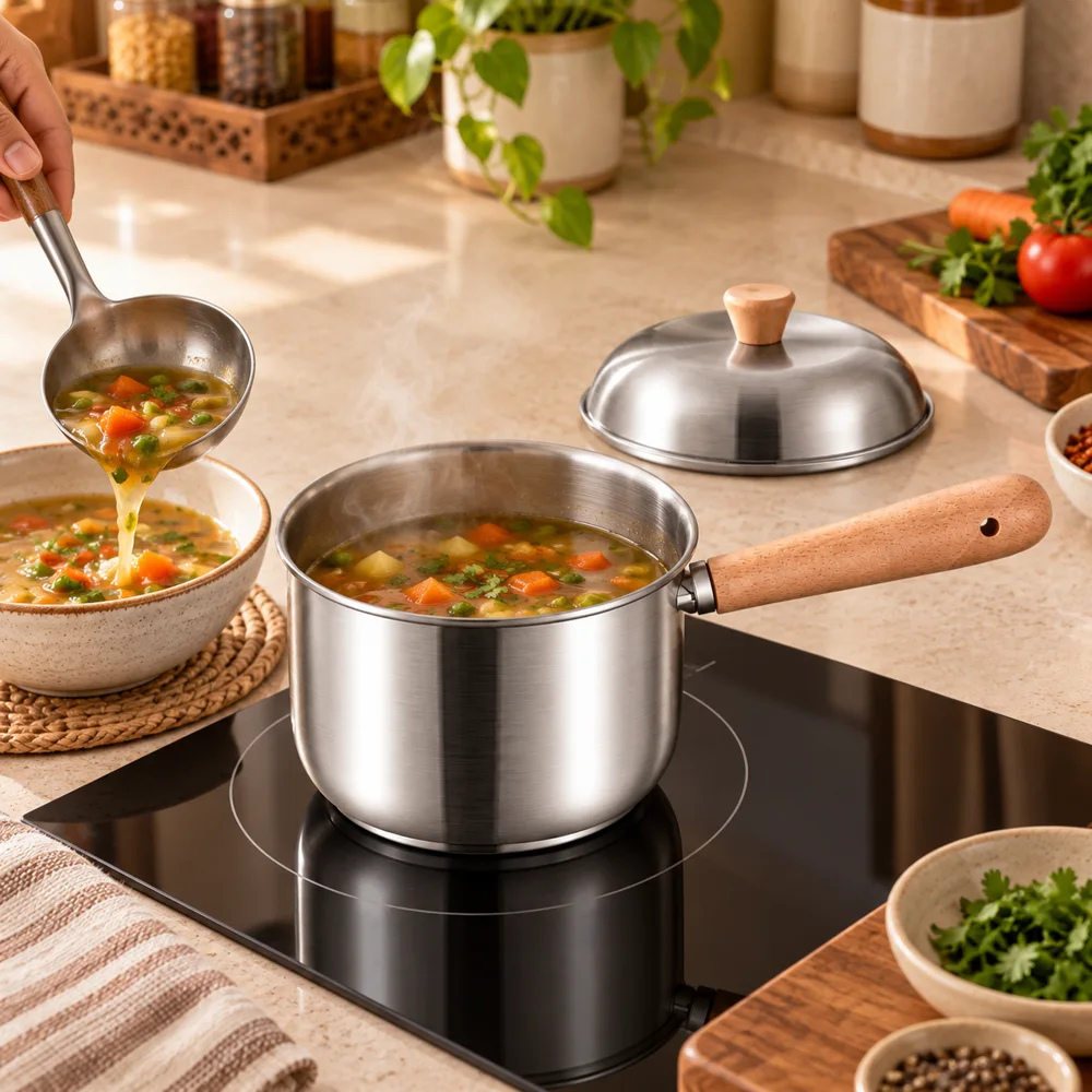 Mini Stainless Steel Milk Pan (400 ml & Lid) — Form and function