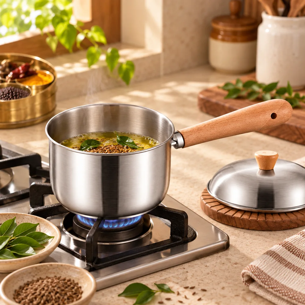 Mini Stainless Steel Milk Pan (400 ml & Lid) — Ready for your space