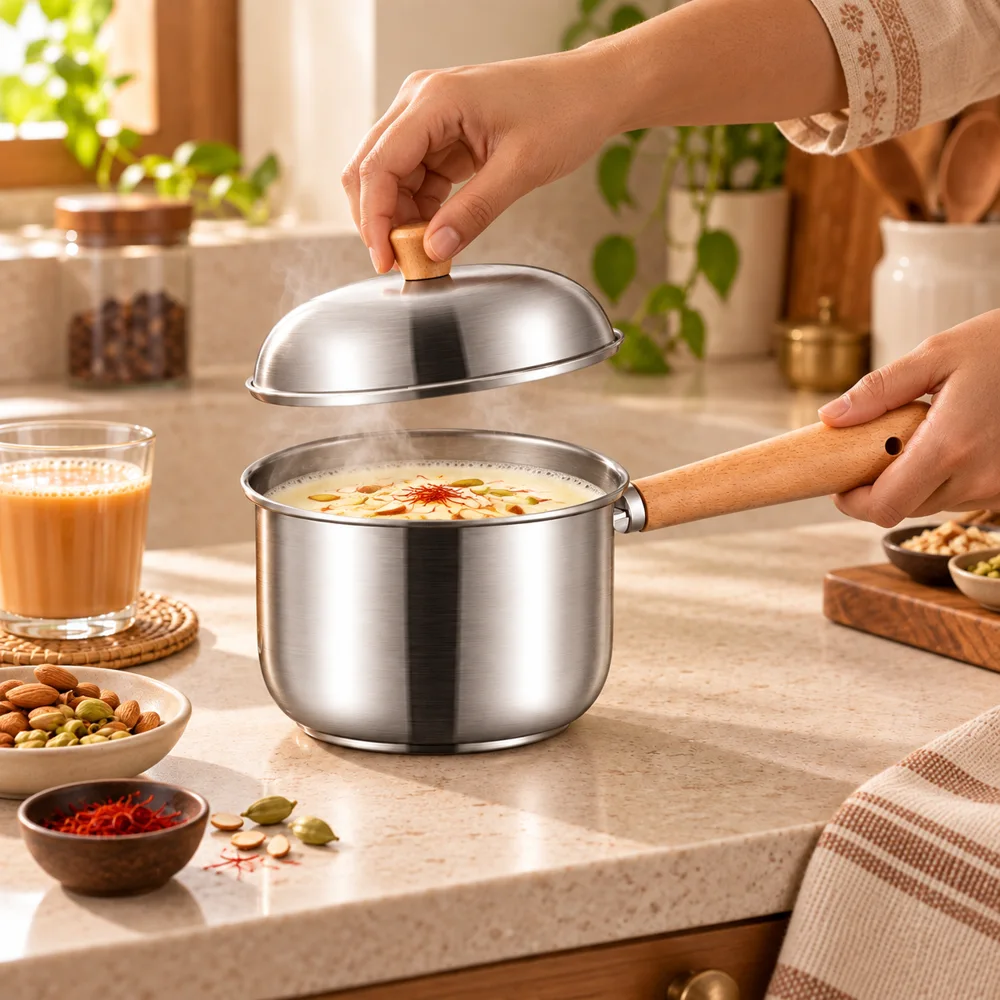 Mini Stainless Steel Milk Pan (400 ml & Lid) detail