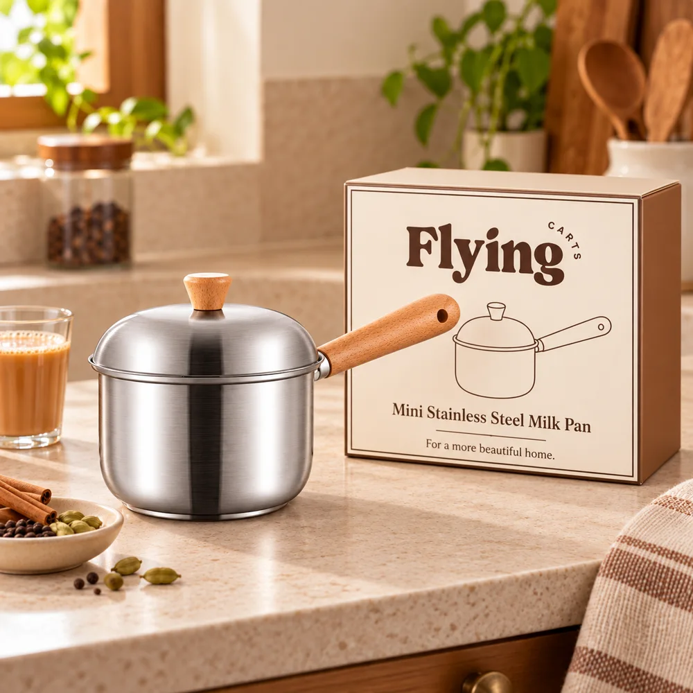 Mini Stainless Steel Milk Pan (400 ml & Lid) styled view