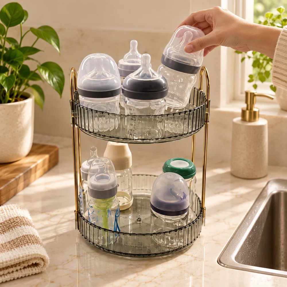 Two-Tier Bottle Organiser (Clear) — Everyday setup