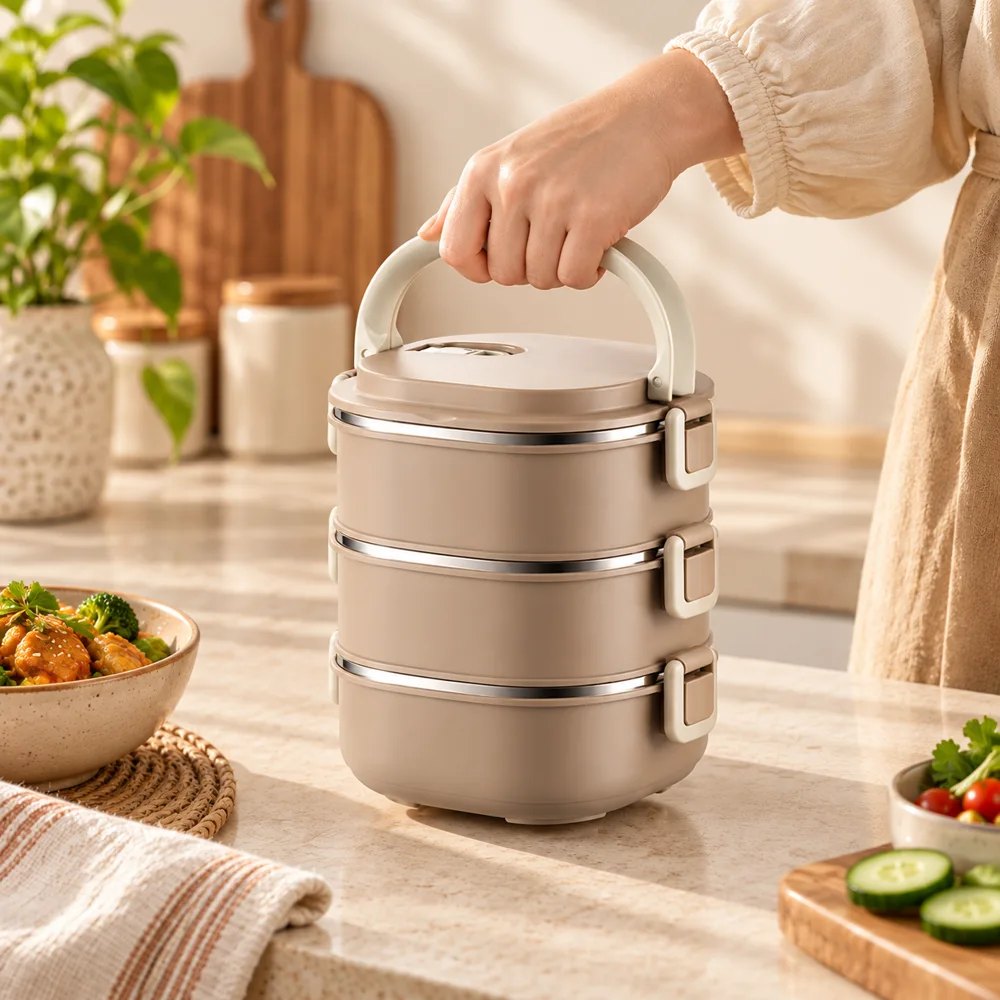 Stackable Stainless Steel Lunch Box (1400 ml & 2 Layers) in use