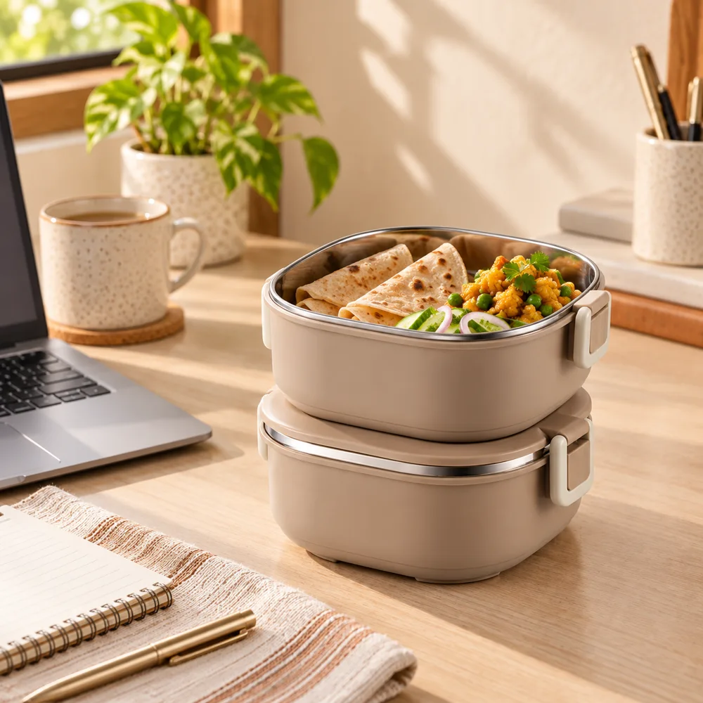 Stackable Stainless Steel Lunch Box (1400 ml & 2 Layers) — Ready for your space