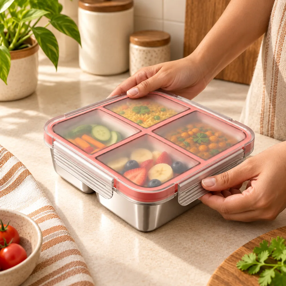 Divided Stainless Steel Lunch Box (4 Compartments) — Form and function