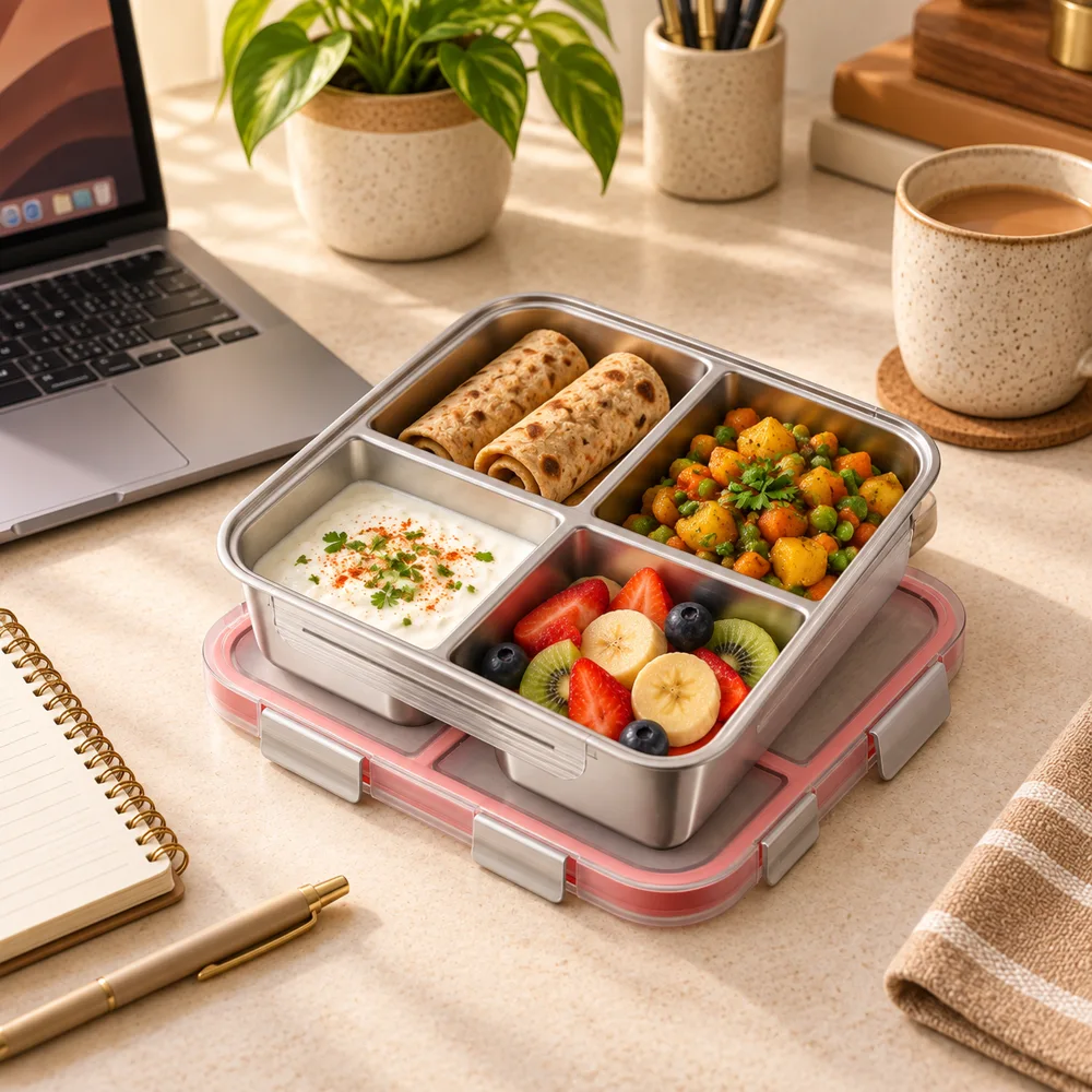 Divided Stainless Steel Lunch Box (4 Compartments) — Ready for your space