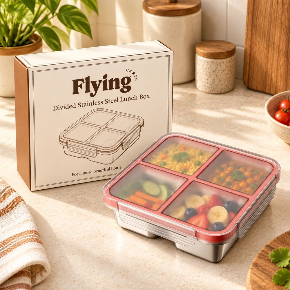 Divided Stainless Steel Lunch Box (4 Compartments) styled view