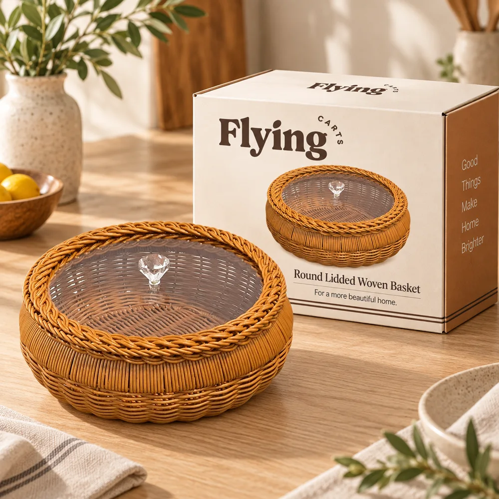 Round Lidded Woven Basket (30 × 11 cm) styled view