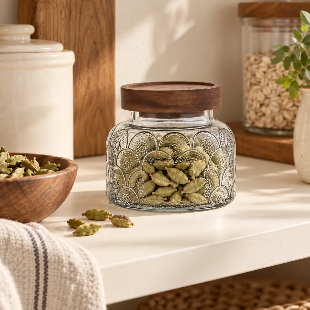 Vintage Floral Glass Storage Jars (650 ml)