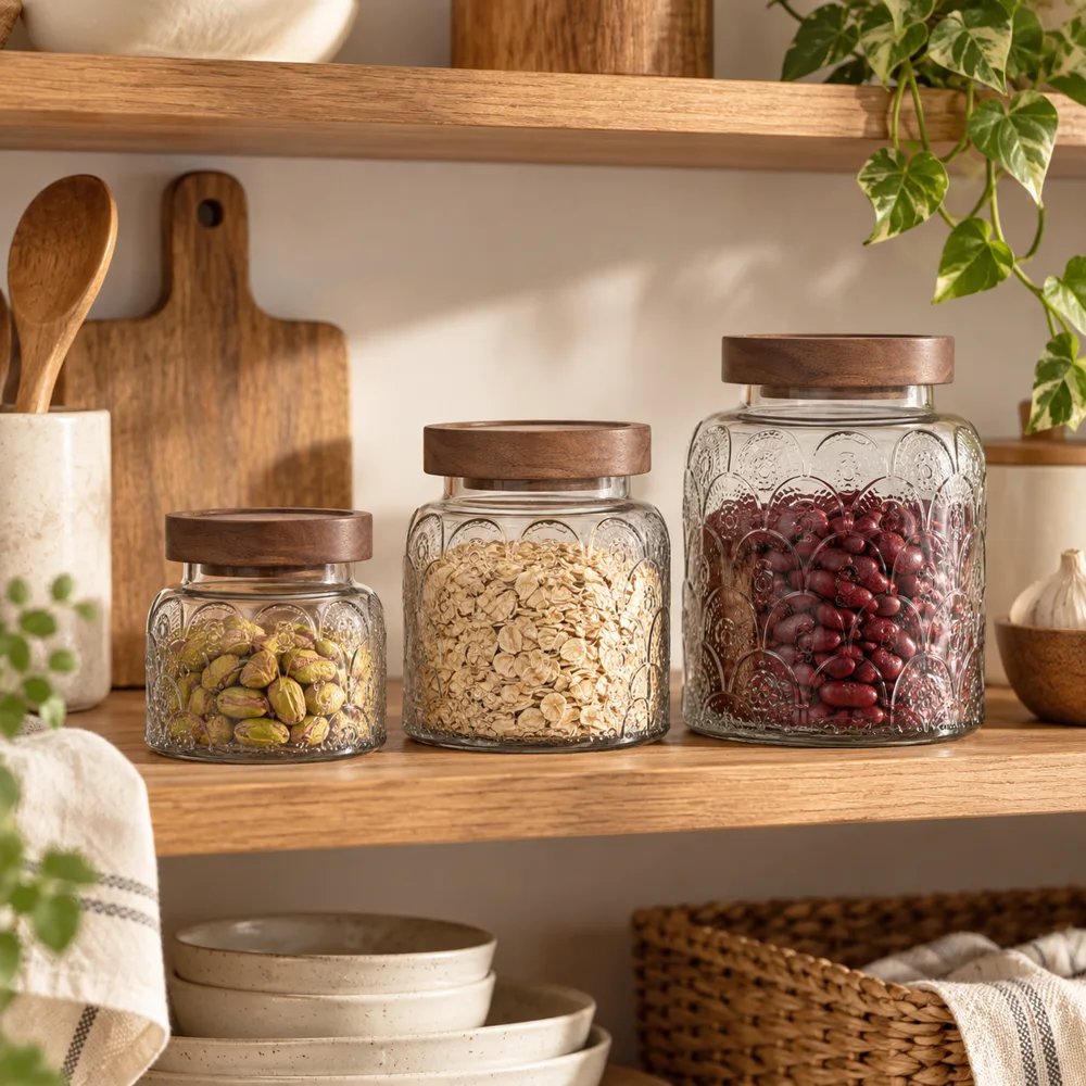 Vintage Floral Glass Storage Jars (650 ml) — Form and function
