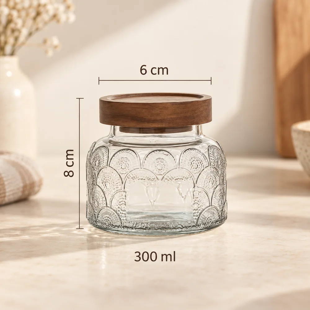Vintage Floral Glass Storage Jars (650 ml) detail