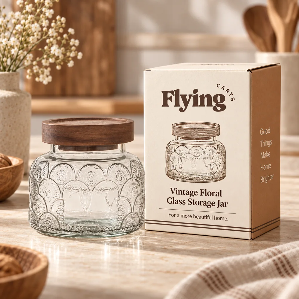 Vintage Floral Glass Storage Jars (650 ml) styled view