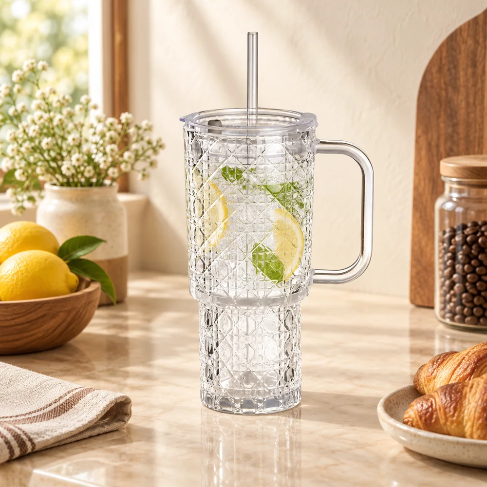 Gem-Cut Handle & Straw Tumbler (750 ml)