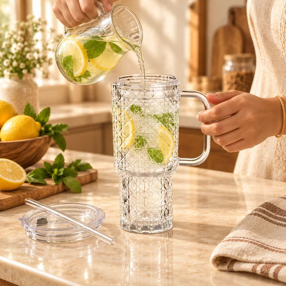 Gem-Cut Handle & Straw Tumbler (750 ml) — Form and function