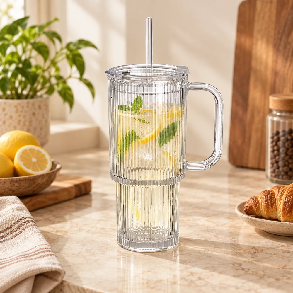 Fluted Handle & Straw Tumbler (750 ml)