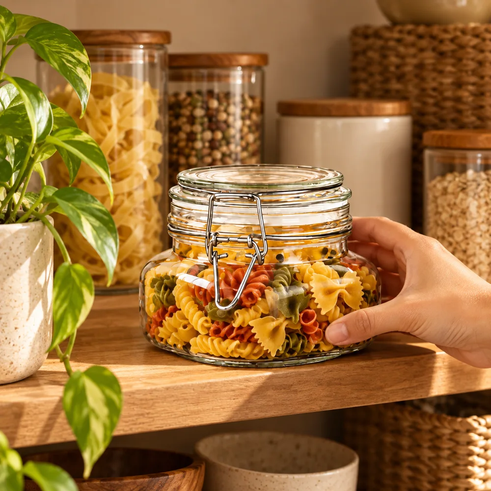 Square Clip-Top Pantry Jars (750 ml) in use