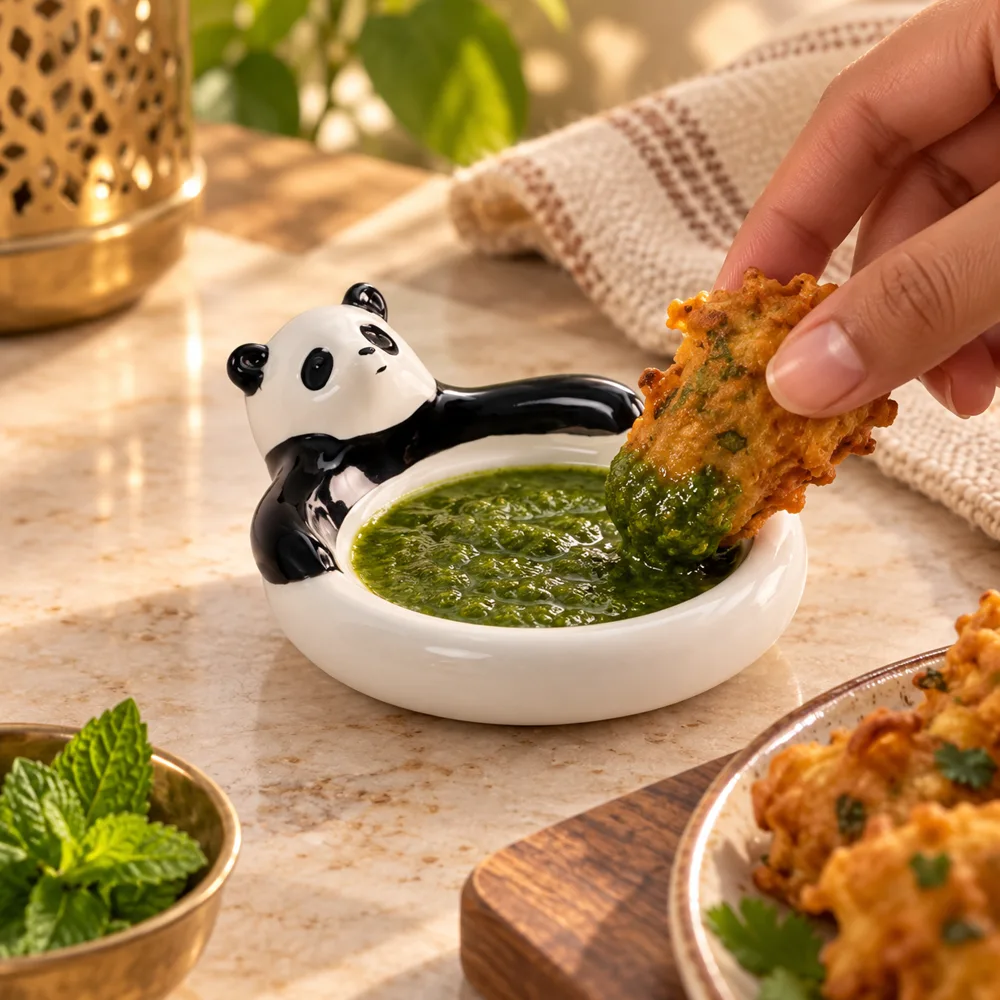 Panda Ceramic Dipping Dish — Everyday setup