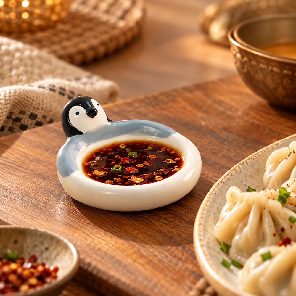 Penguin Ceramic Dipping Dish close view