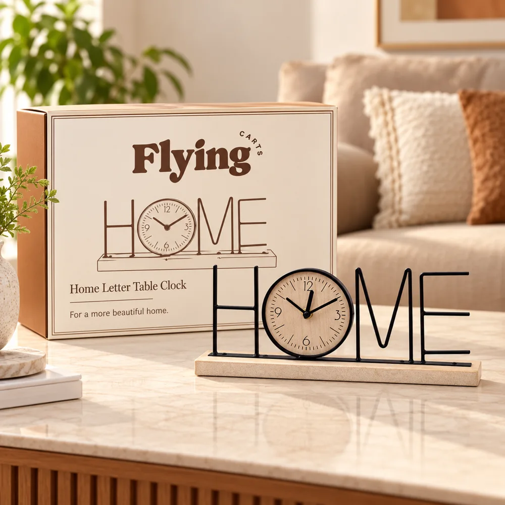 HOME Letter Table Clock styled view