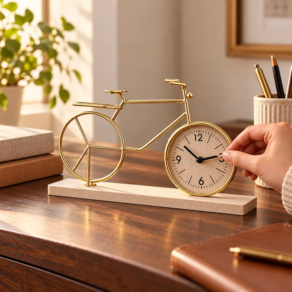Vintage Bicycle Table Clock in use