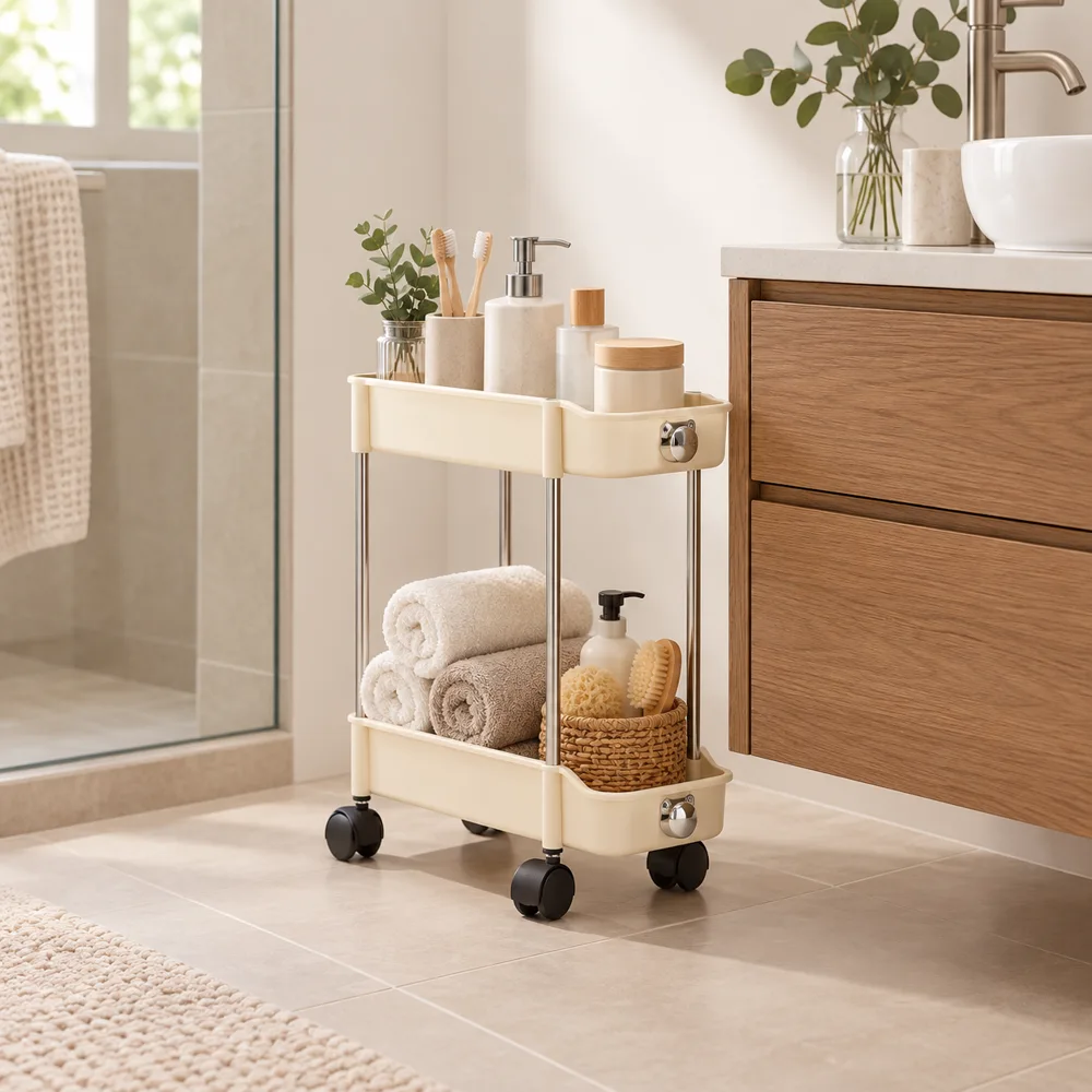 Cream Slim Storage Trolley (2 Tiers) — Form and function