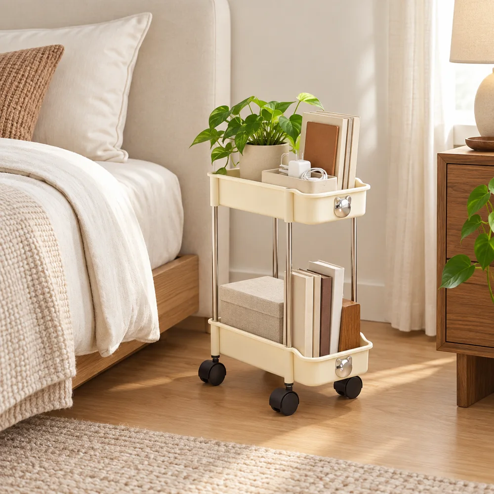 Cream Slim Storage Trolley (2 Tiers) — Ready for your space