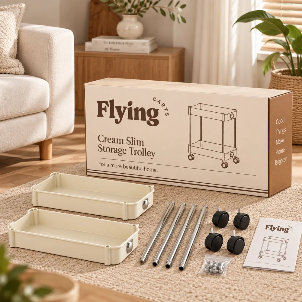 Cream Slim Storage Trolley (2 Tiers) styled view