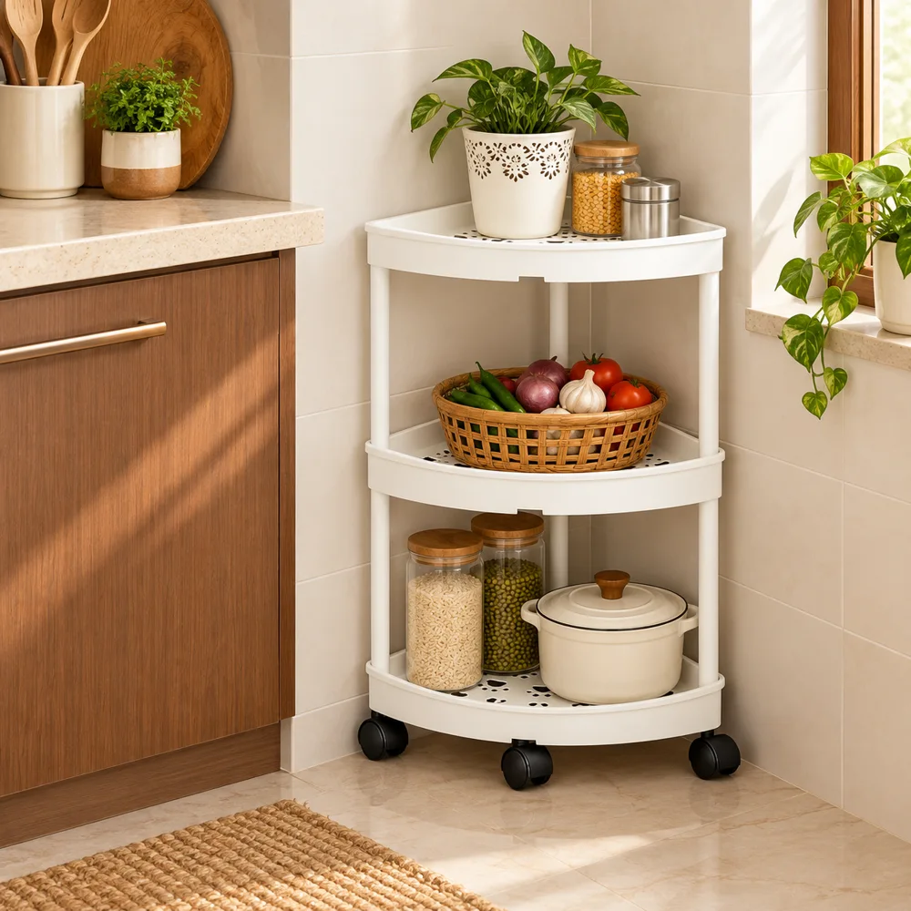 Slim Corner Trolley Plastic Frame (3 Tiers)