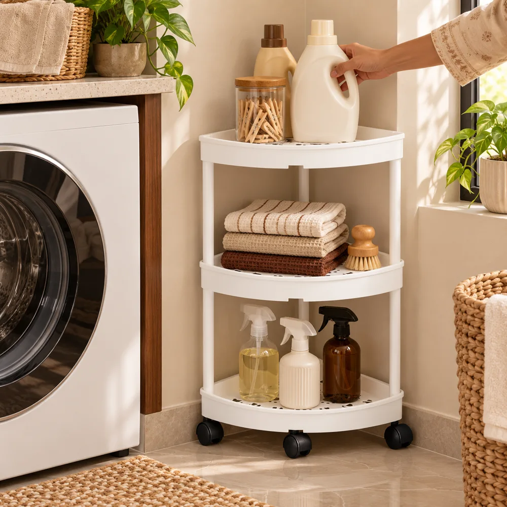 Slim Corner Trolley Plastic Frame (3 Tiers) — Ready for your space