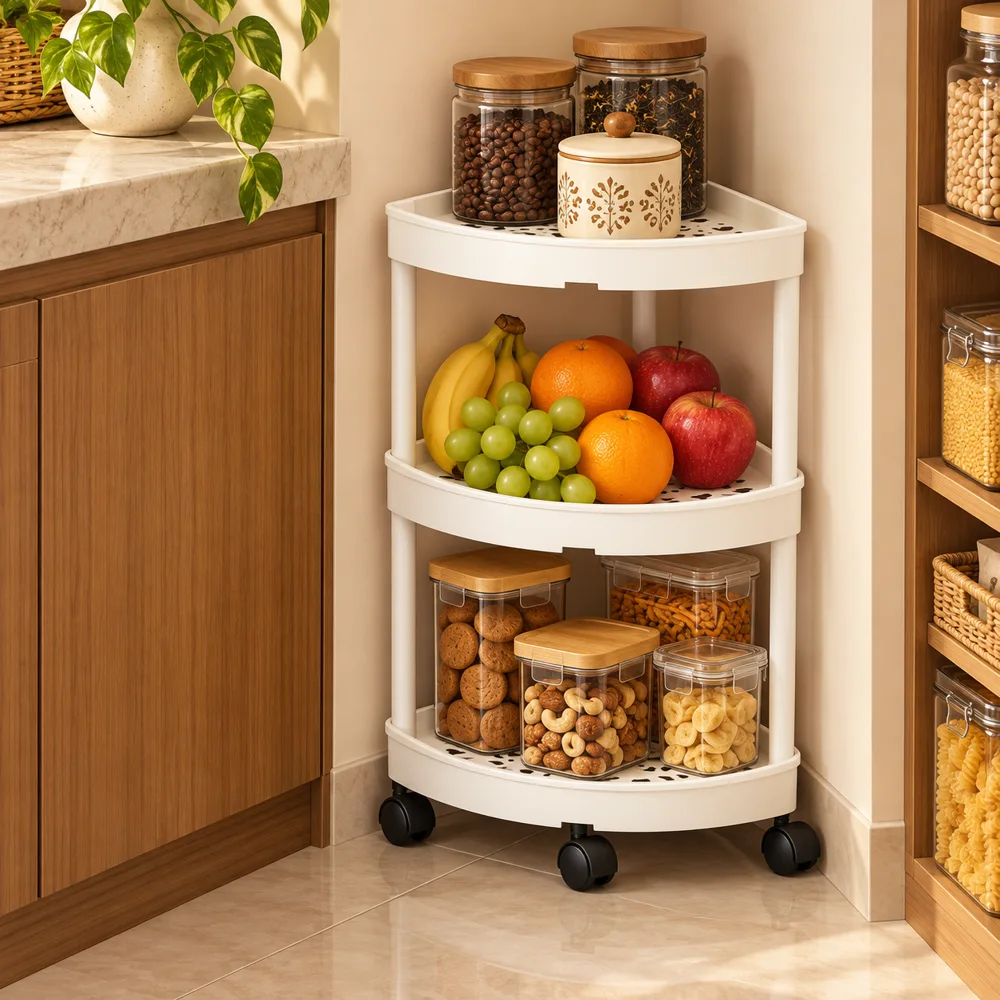 Slim Corner Trolley Plastic Frame (3 Tiers) close view