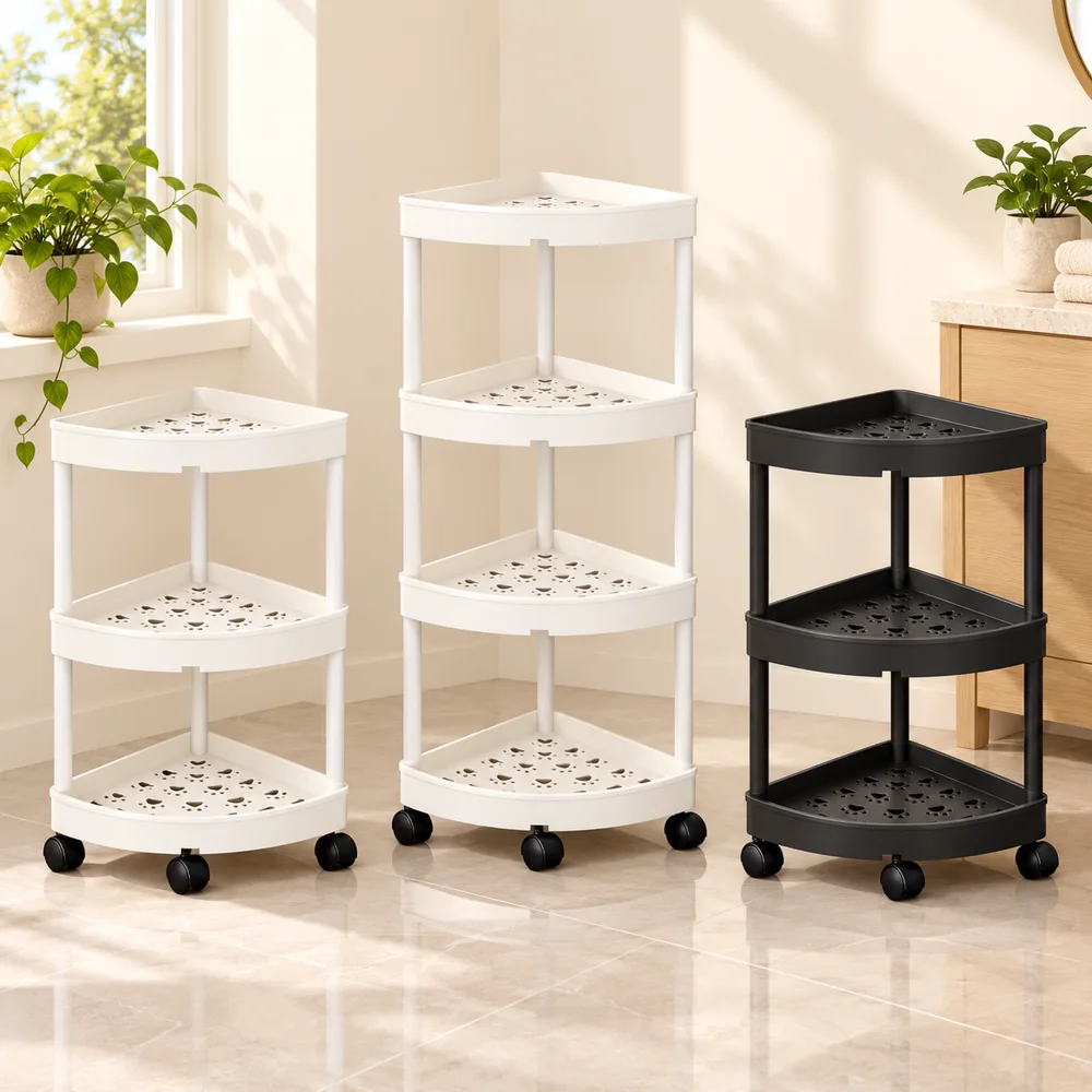 Slim Corner Trolley Plastic Frame (3 Tiers) styled view