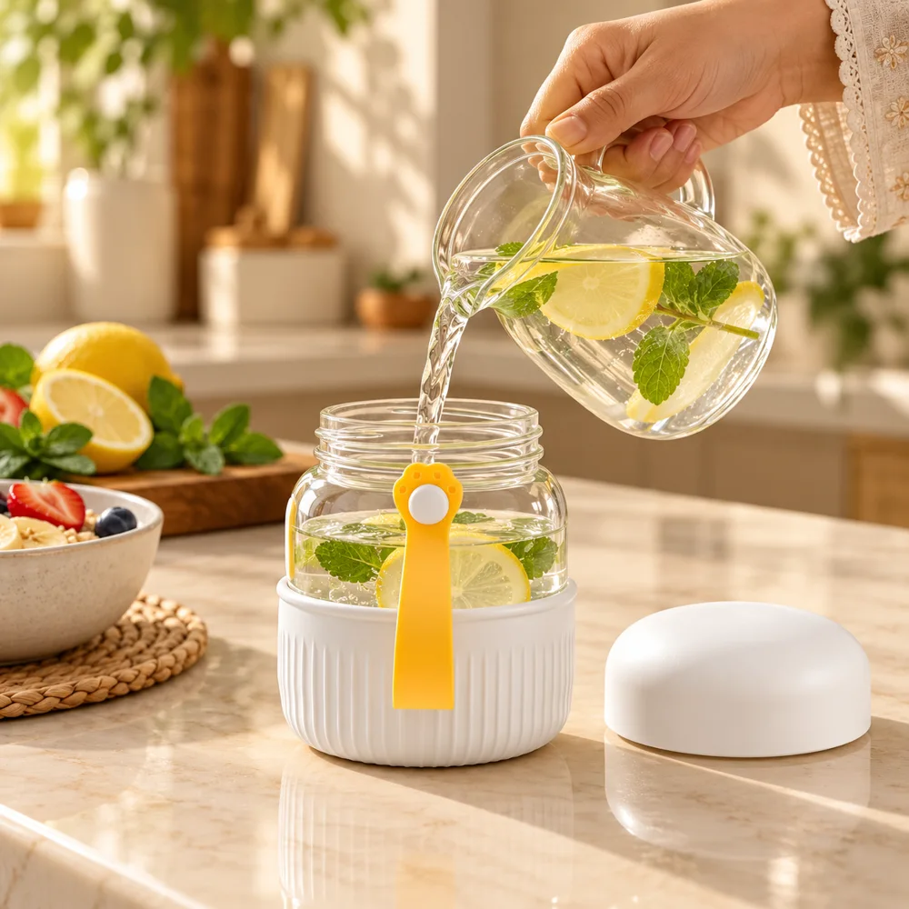 Chubby Portable Glass Cup (300 ml) in use