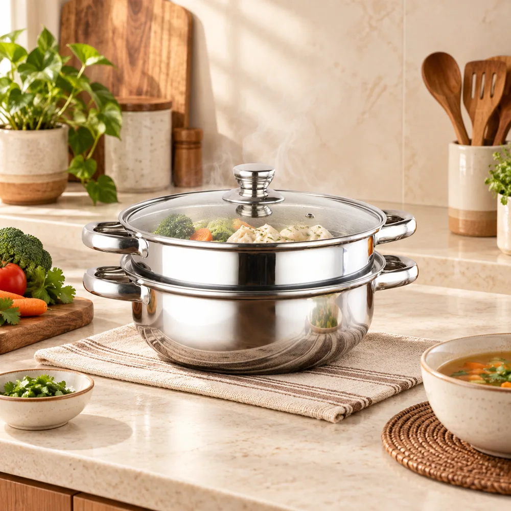 Stainless Steel Steamer & Soup Pot (28 cm & Steamer)