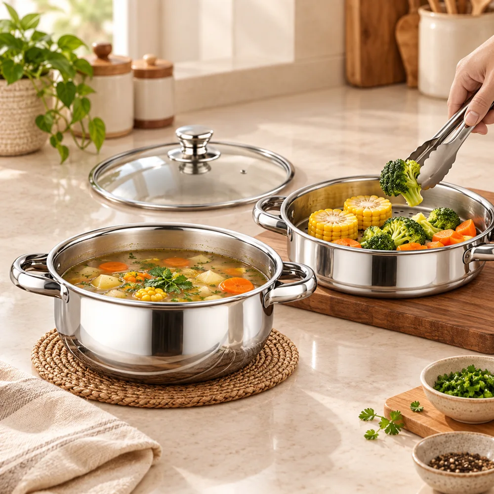 Stainless Steel Steamer & Soup Pot (28 cm & Steamer) — Form and function