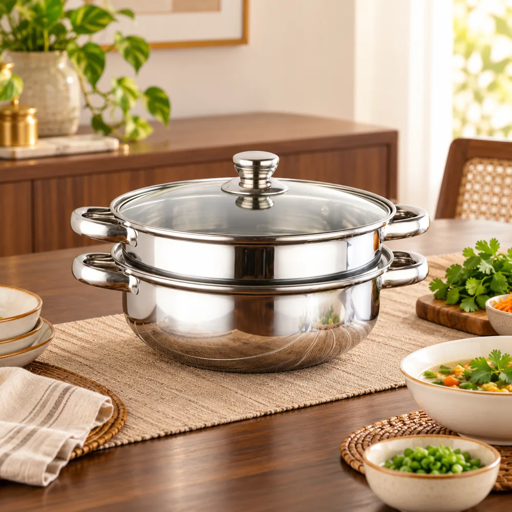 Stainless Steel Steamer & Soup Pot (28 cm & Steamer) close view