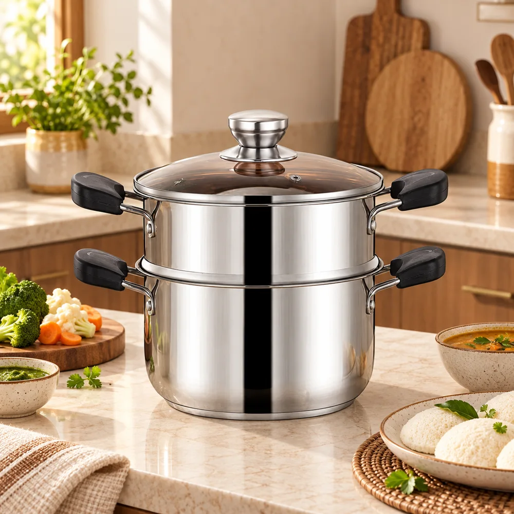 Steel Soup Pot with Steamer (20 cm)