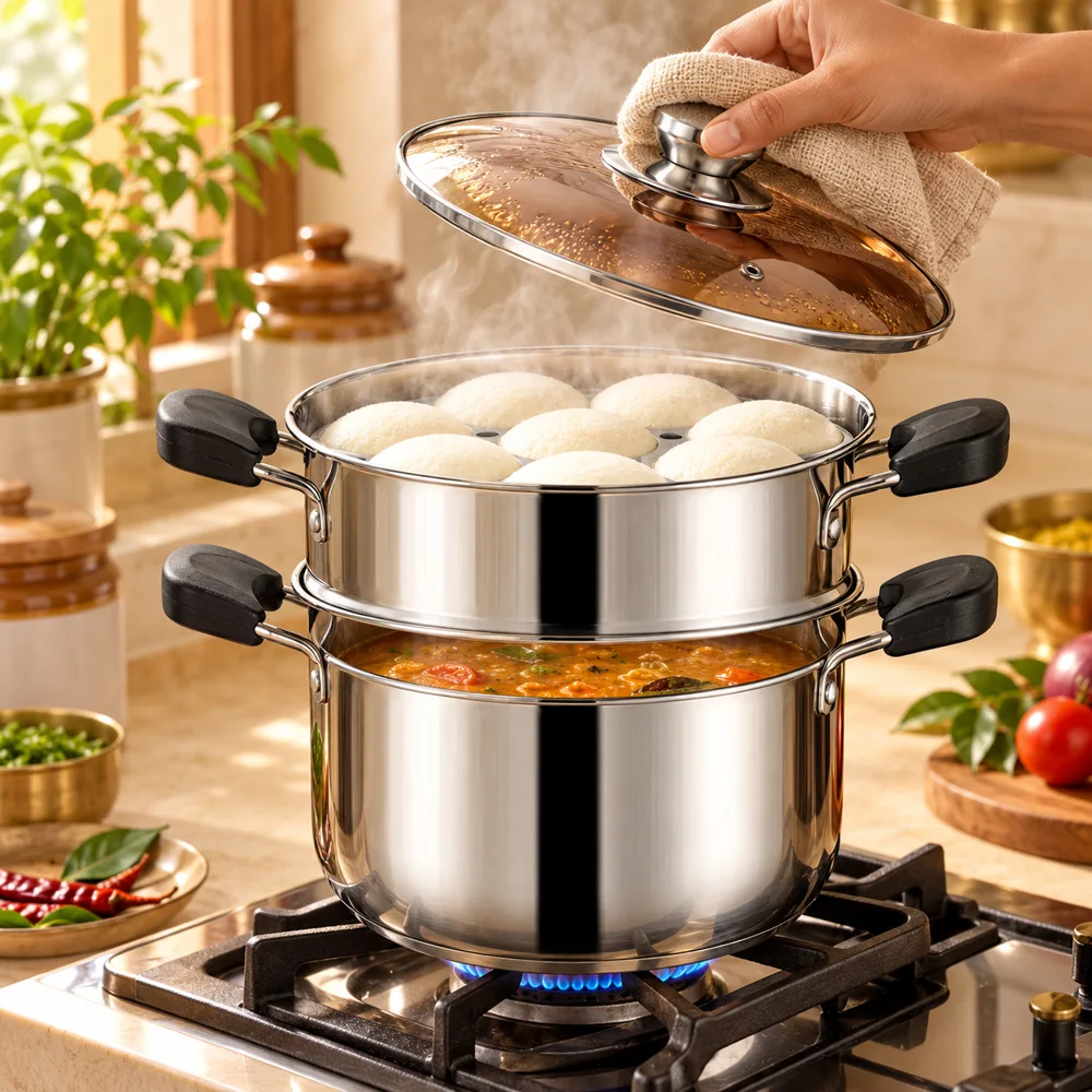 Steel Soup Pot with Steamer (20 cm) — Everyday setup