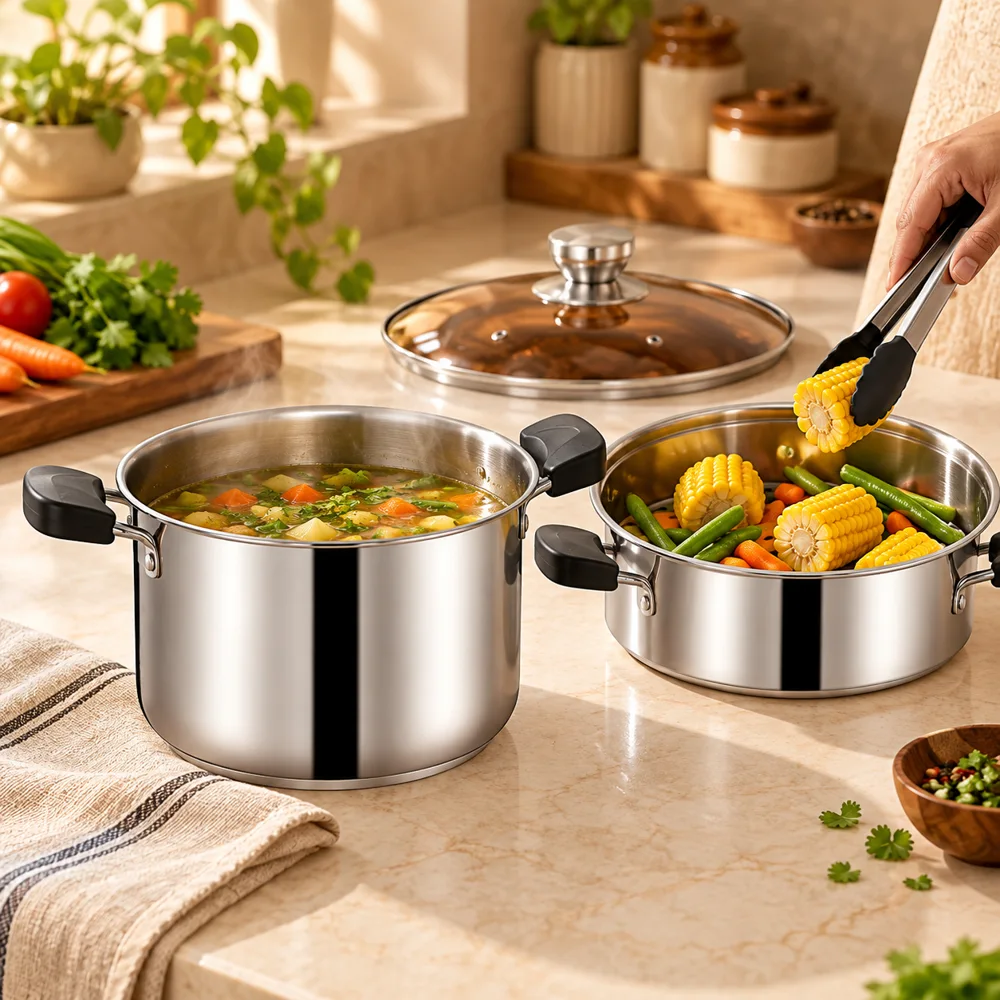 Steel Soup Pot with Steamer (20 cm) — Form and function