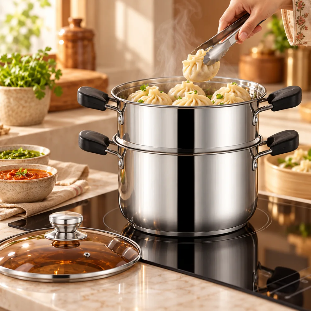 Steel Soup Pot with Steamer (20 cm) — Ready for your space
