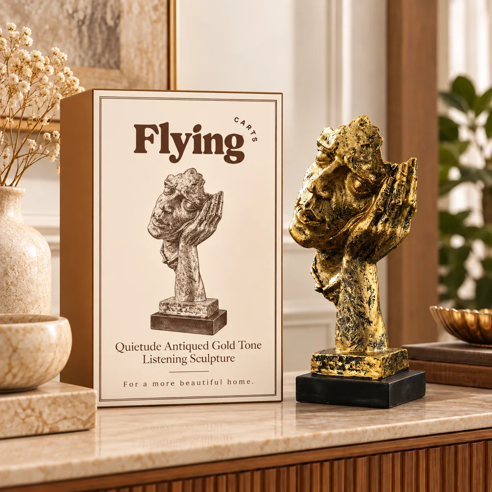Quietude Antiqued Gold Tone Listening Sculpture styled view