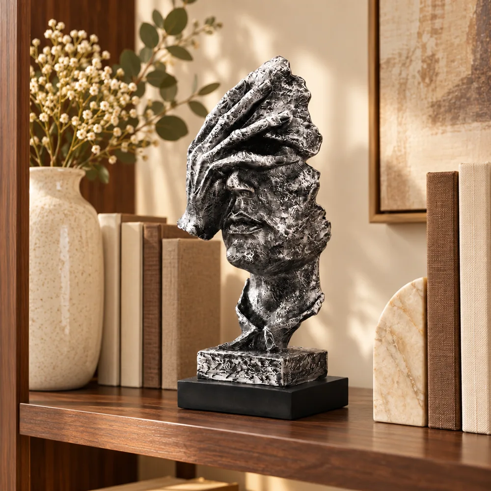 Quietude Antiqued Silver Reflection Sculpture — Everyday setup