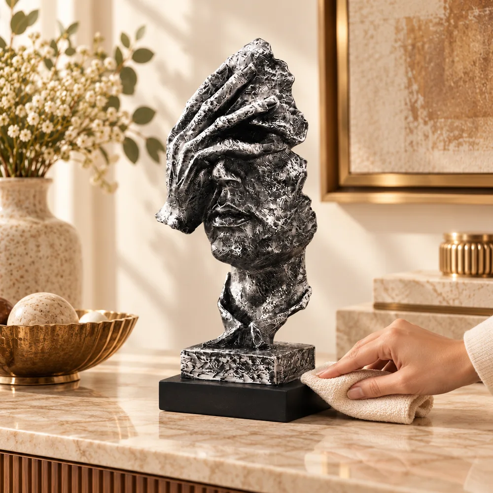 Quietude Antiqued Silver Reflection Sculpture close view