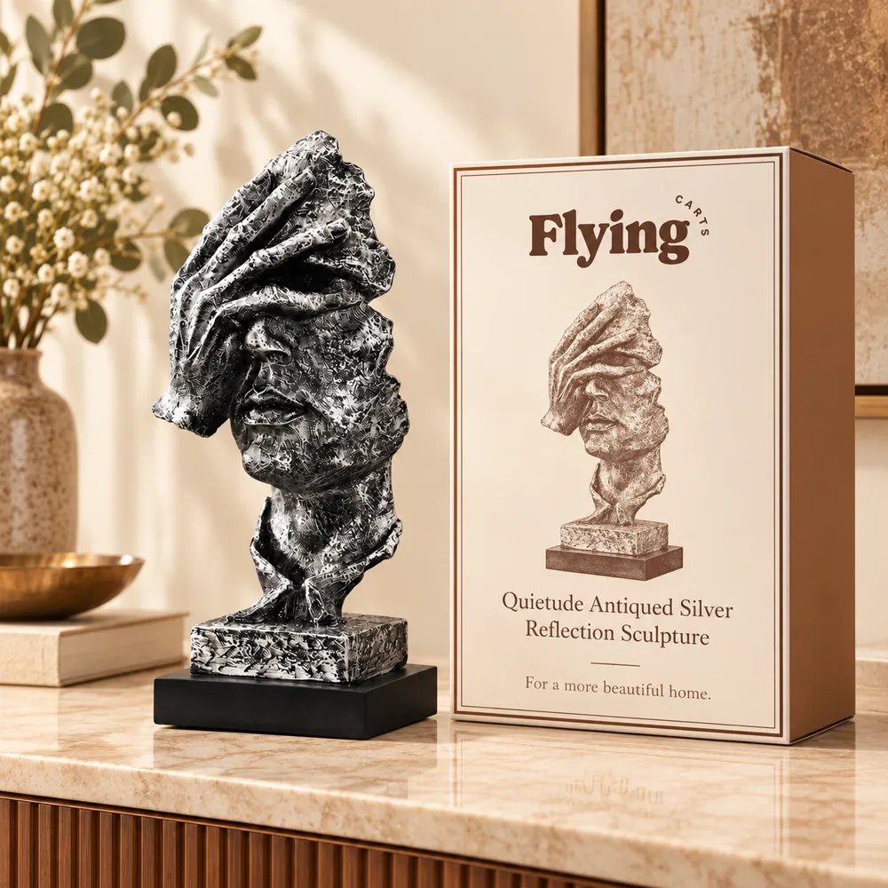 Quietude Antiqued Silver Reflection Sculpture styled view