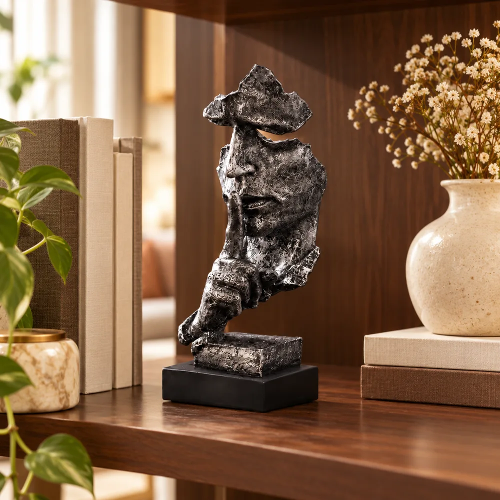 Quietude Antiqued Silver Silence Sculpture — Everyday setup