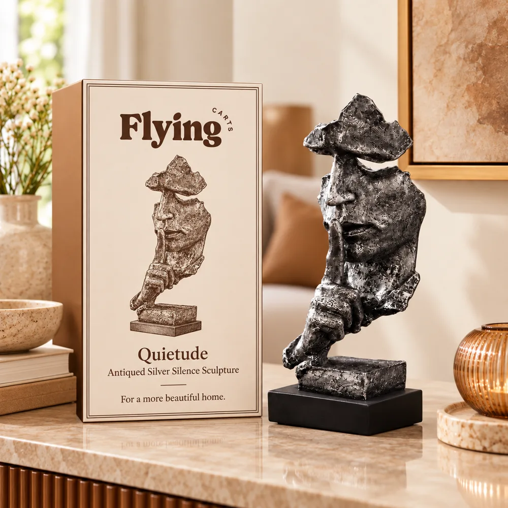 Quietude Antiqued Silver Silence Sculpture styled view