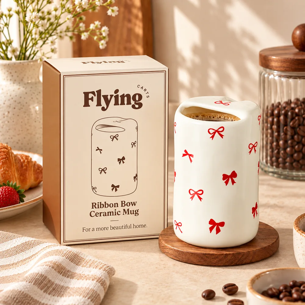 Ribbon Bow Ceramic Mug (330 ml) styled view