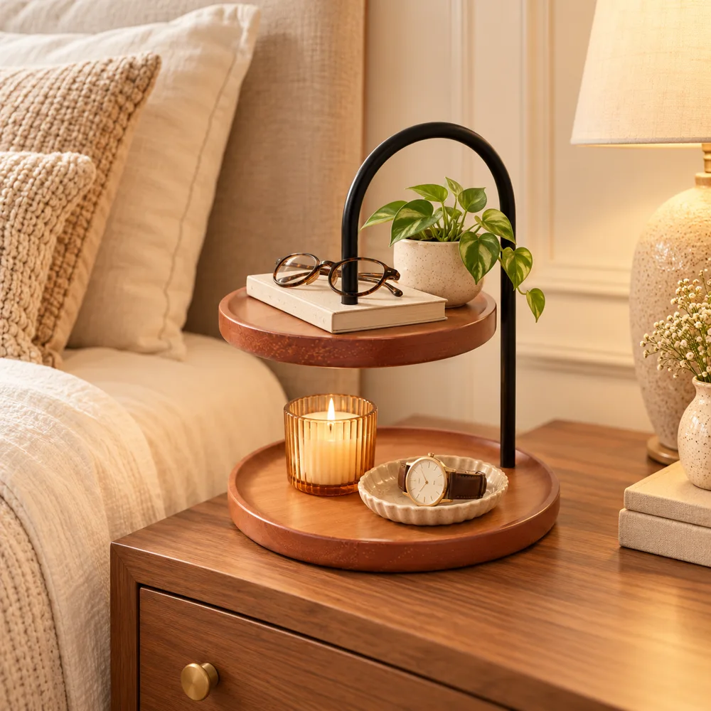 Compact Two-Tier Entryway Display Stand — Form and function