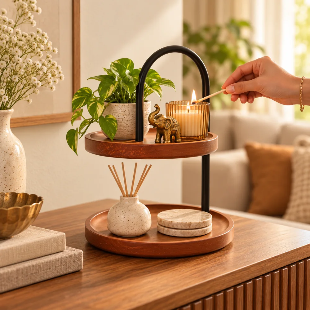 Compact Two-Tier Entryway Display Stand — Ready for your space